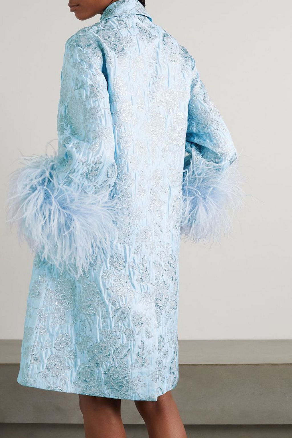 THE VAMPIRE'S WIFE Whirlwind feather-trimmed metallic floral-brocade coat