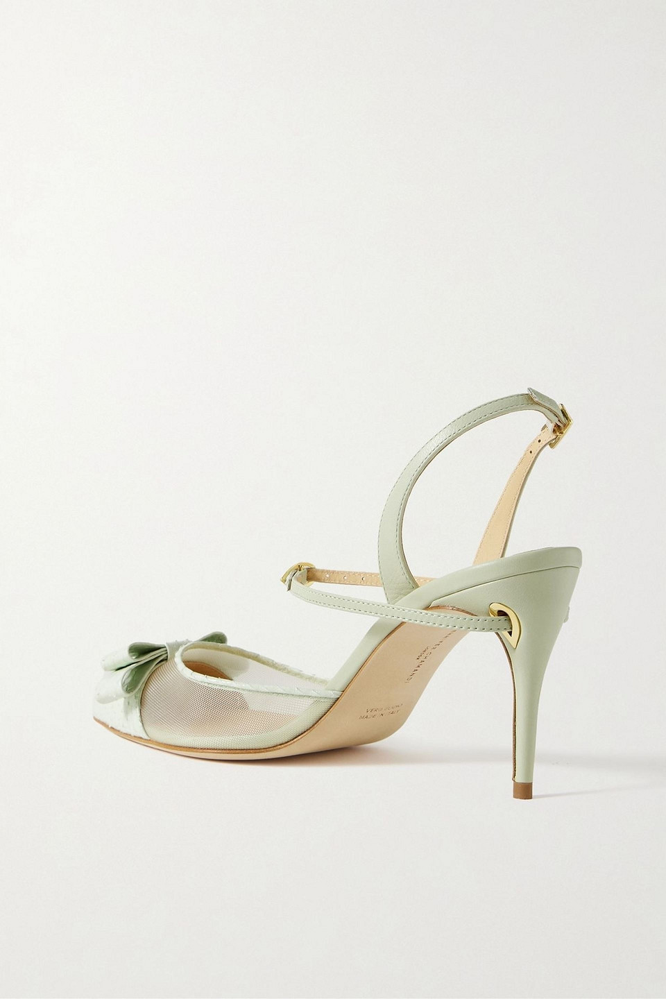  Jennifer Chamandi - Vittorio 85 Slingback-pumps Aus Elapheleder Mit Mesh- Und Lederbesätzen - Grün - Eu 37 