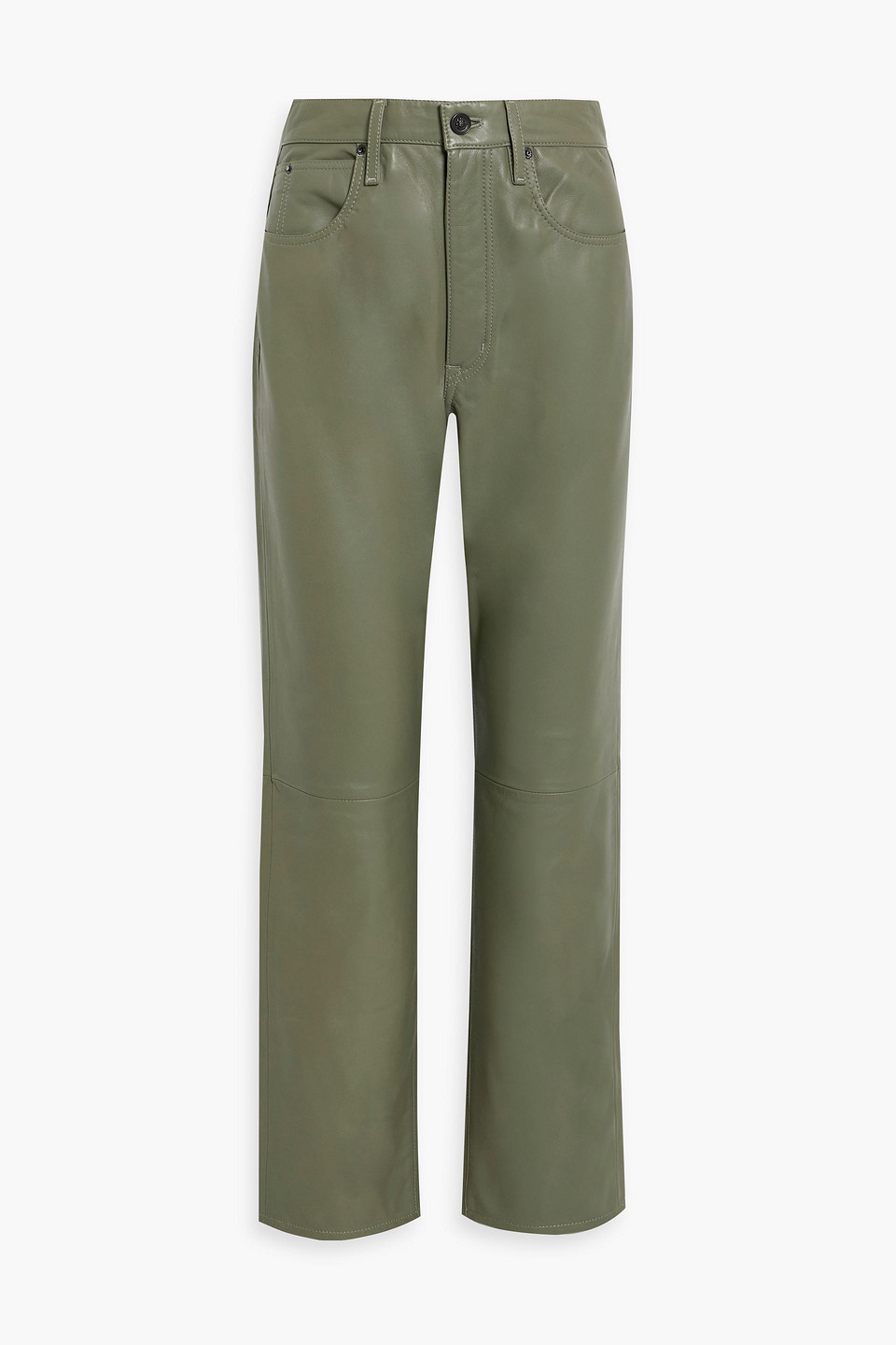 Slvrlake London Leather Straight-leg Pants In Army Green