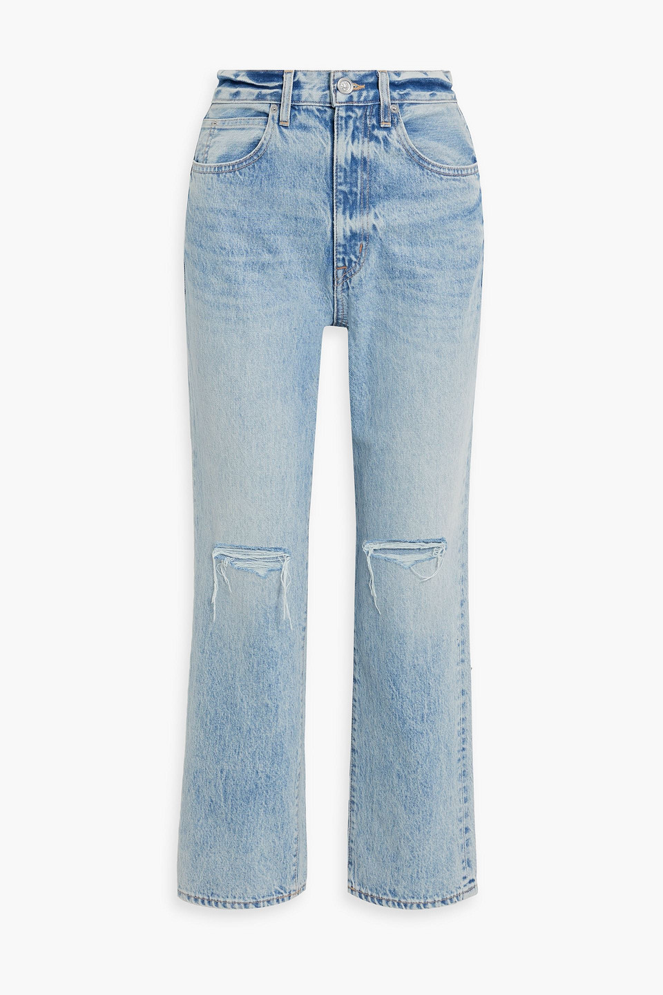 Slvrlake London Distressed High-rise Straight-leg Jeans In Light Denim