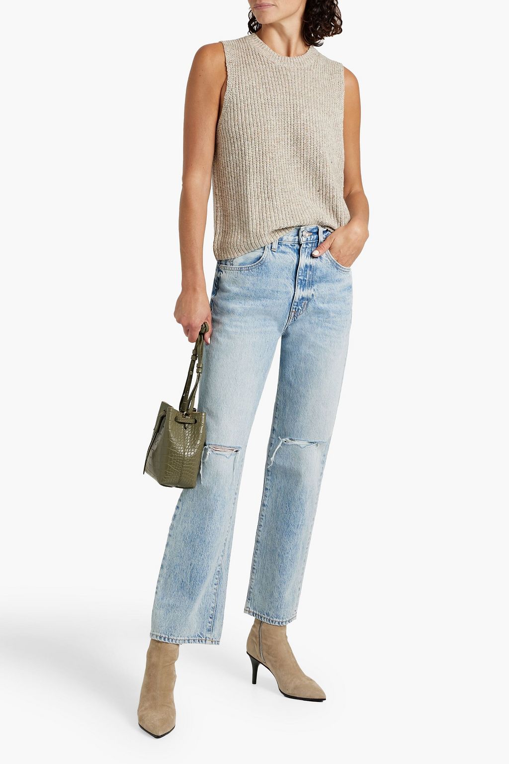 SLVRLAKE London distressed high-rise straight-leg jeans