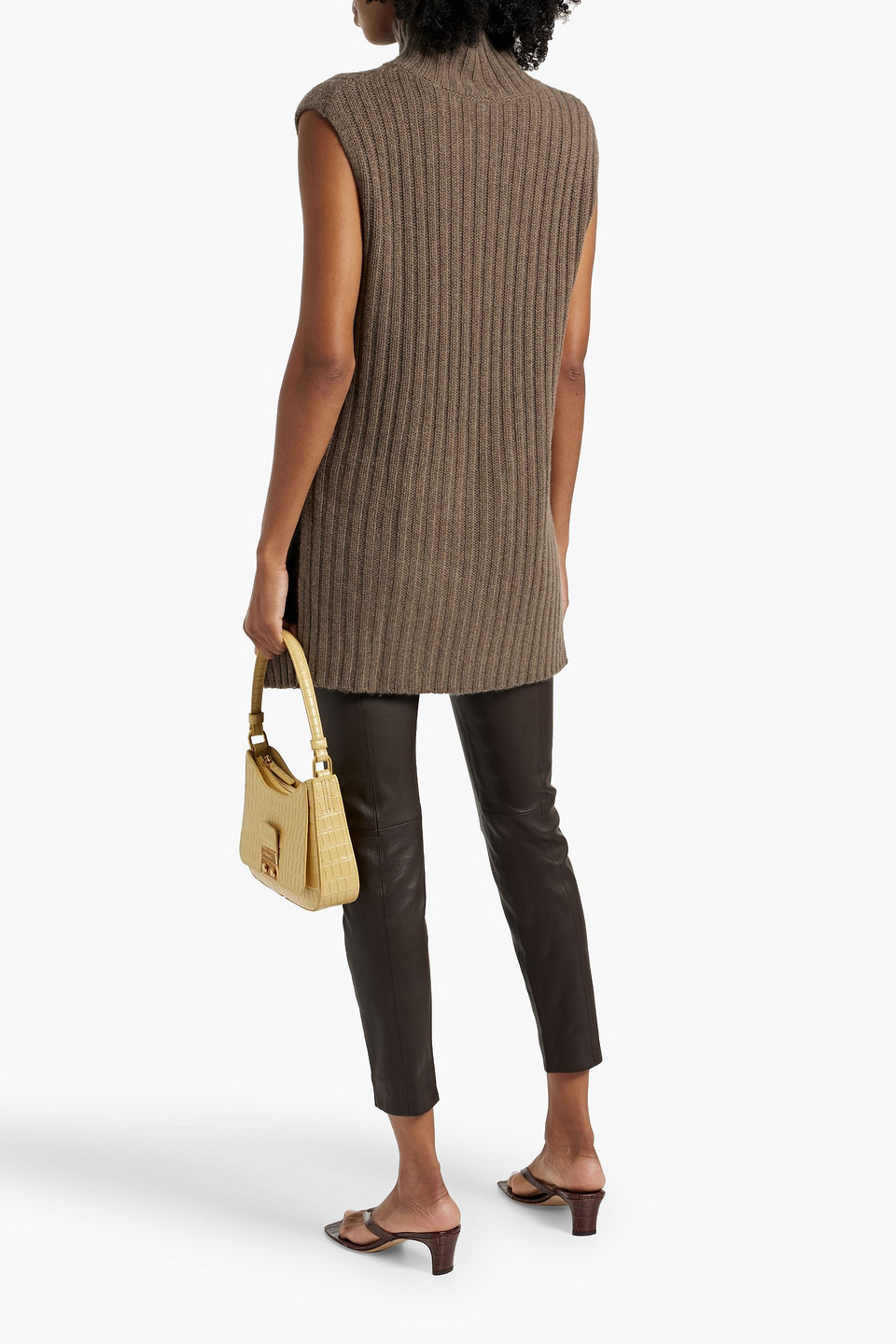 Autumn Cashmere Cable-knit And Ribbed-knit Turtleneck Tunic In Mushroom