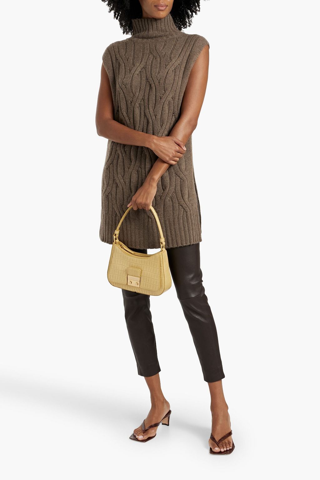 AUTUMN CASHMERE Cable-knit and ribbed-knit turtleneck tunic