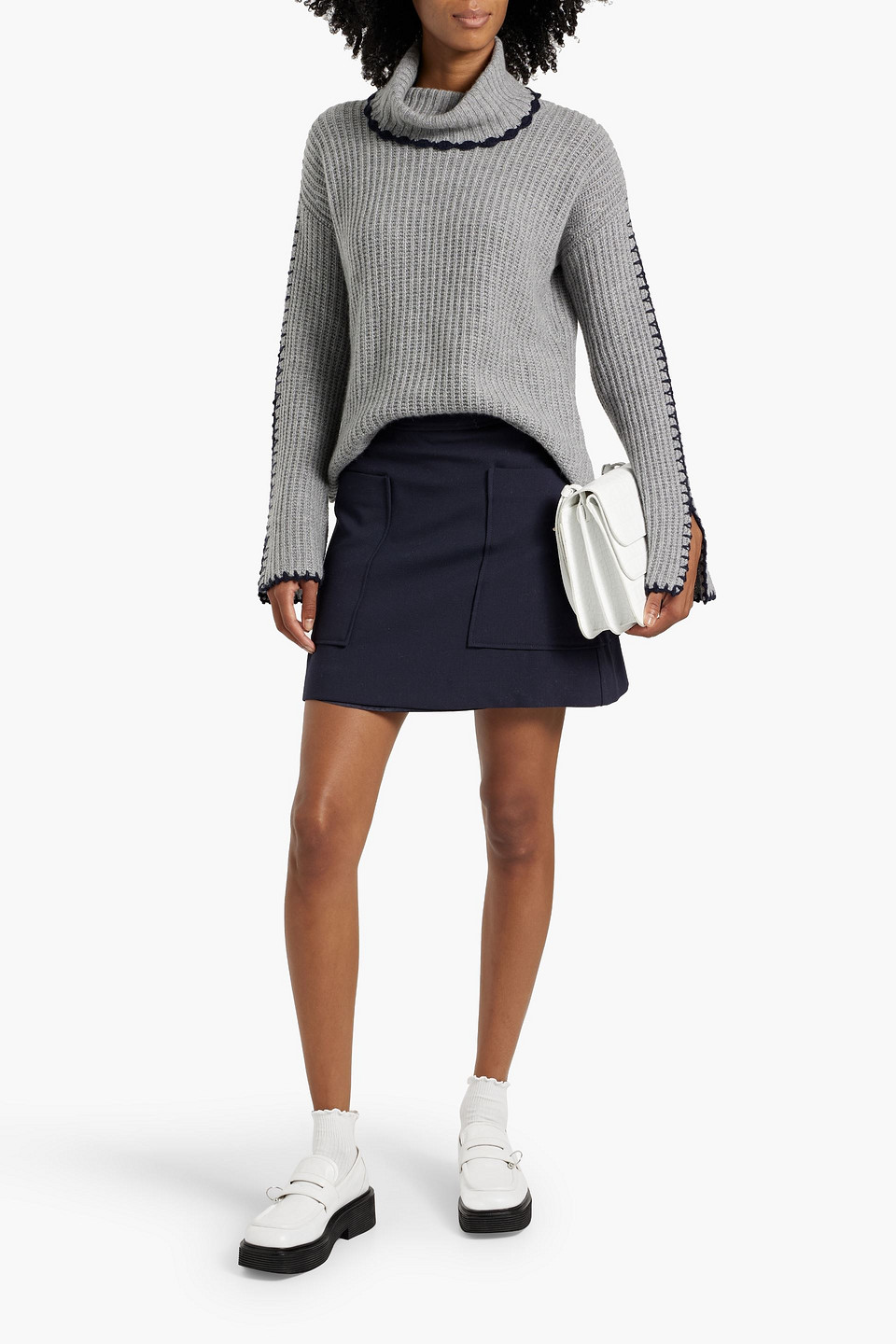 Autumn Cashmere Ribbed-knit Turtleneck Sweater In Gray