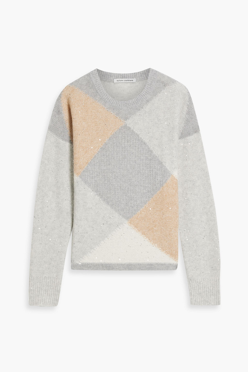 Autumn Cashmere Sequined Argyle Cashmere-blend Sweater In Light Gray