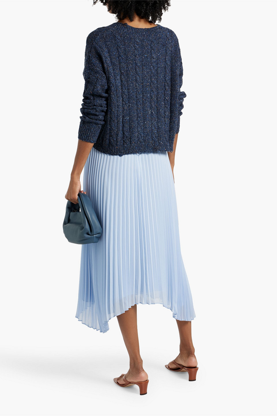 Autumn Cashmere Distressed Donegal Cable-knit Sweater In Navy