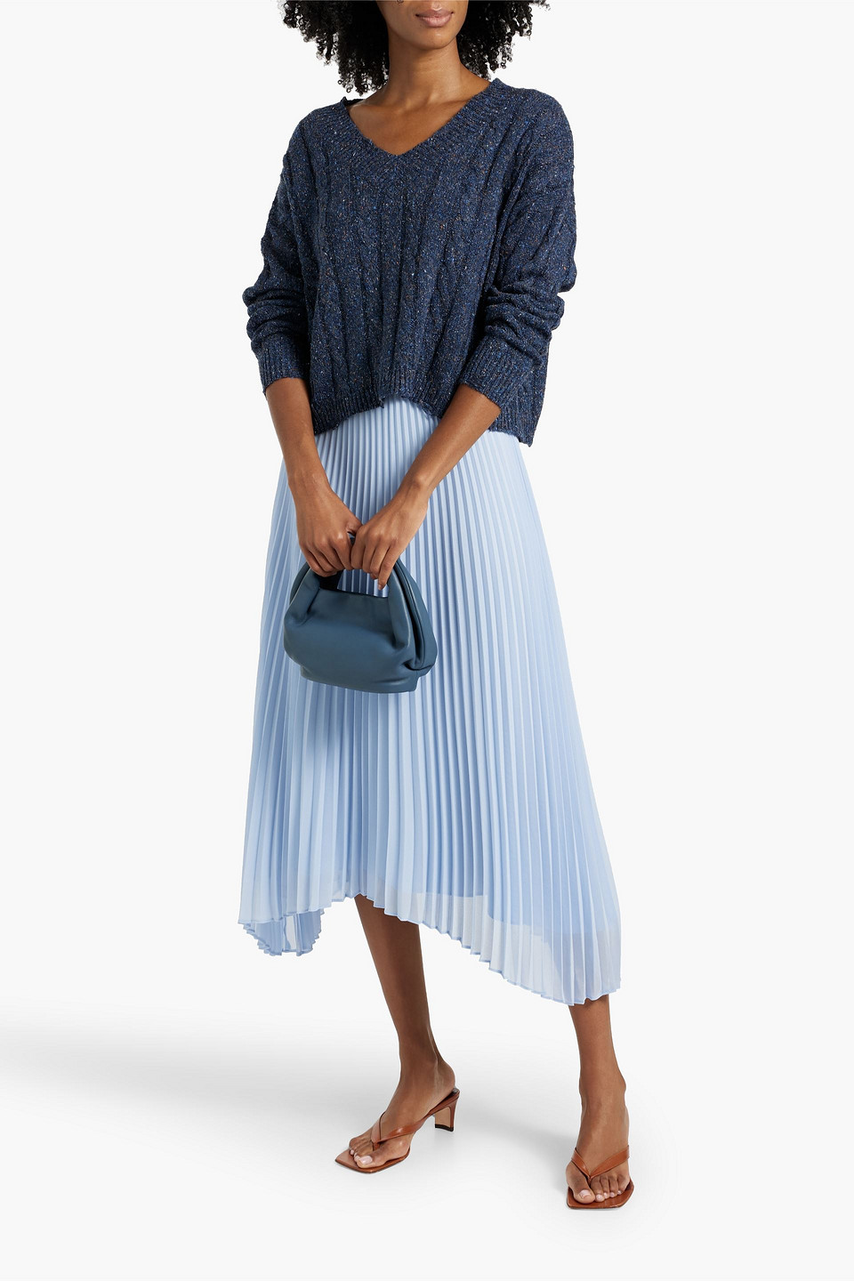 Autumn Cashmere Distressed Donegal Cable-knit Sweater In Navy