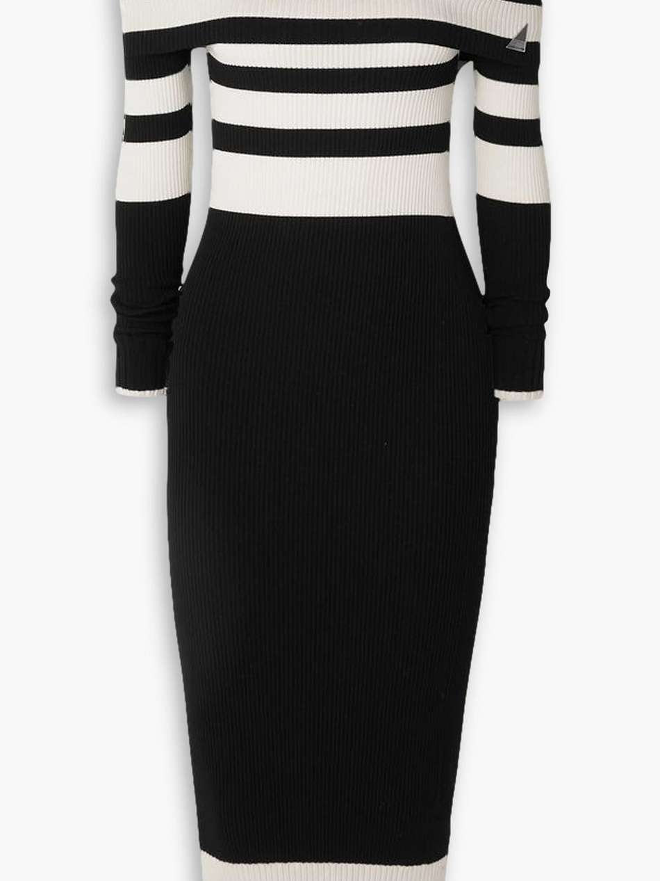 amilia cold-shoulder striped ribbed-knit midi dress