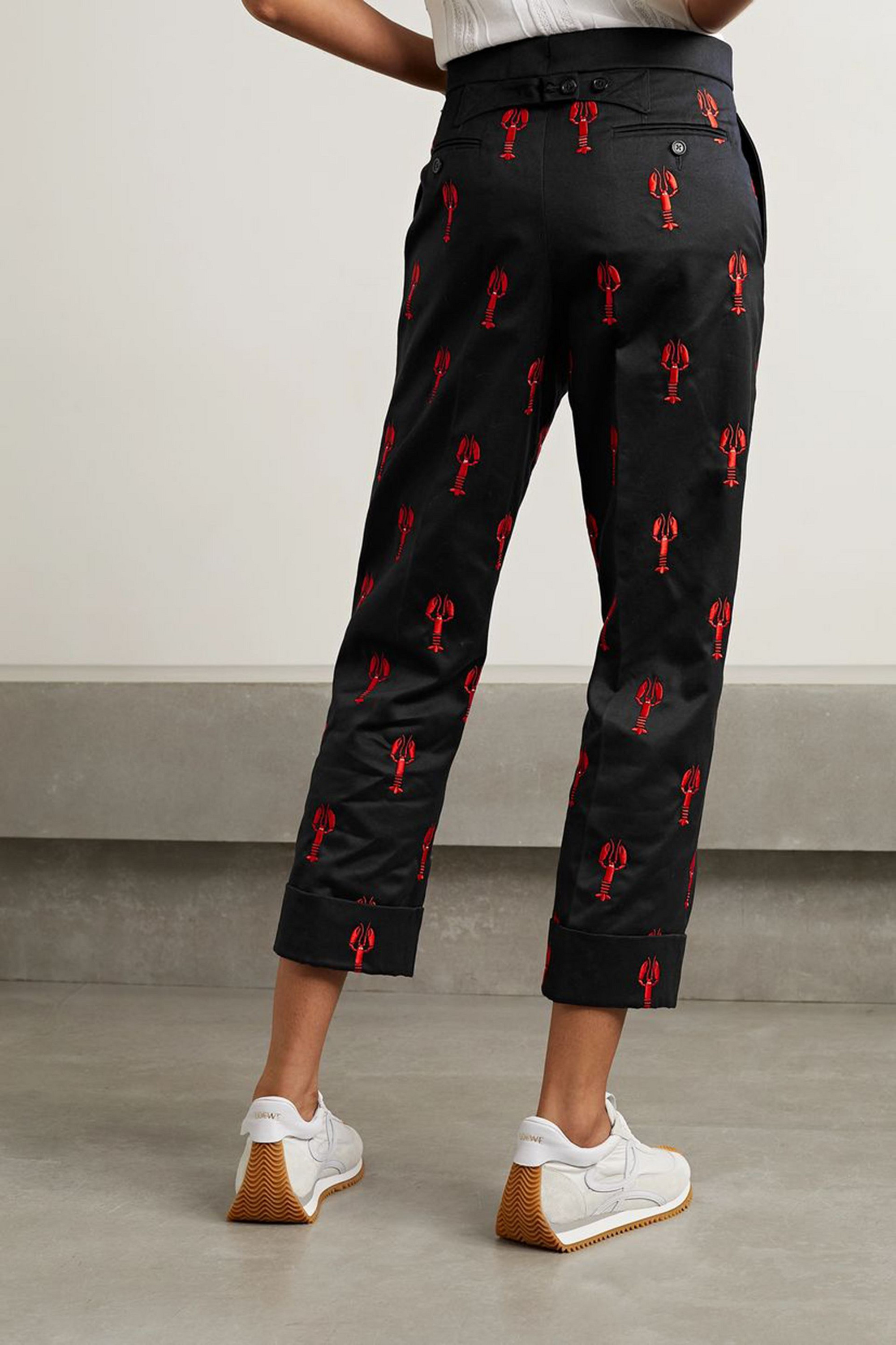 Thom Browne Cropped embroidered cotton-twill straight-leg pants thumbnail