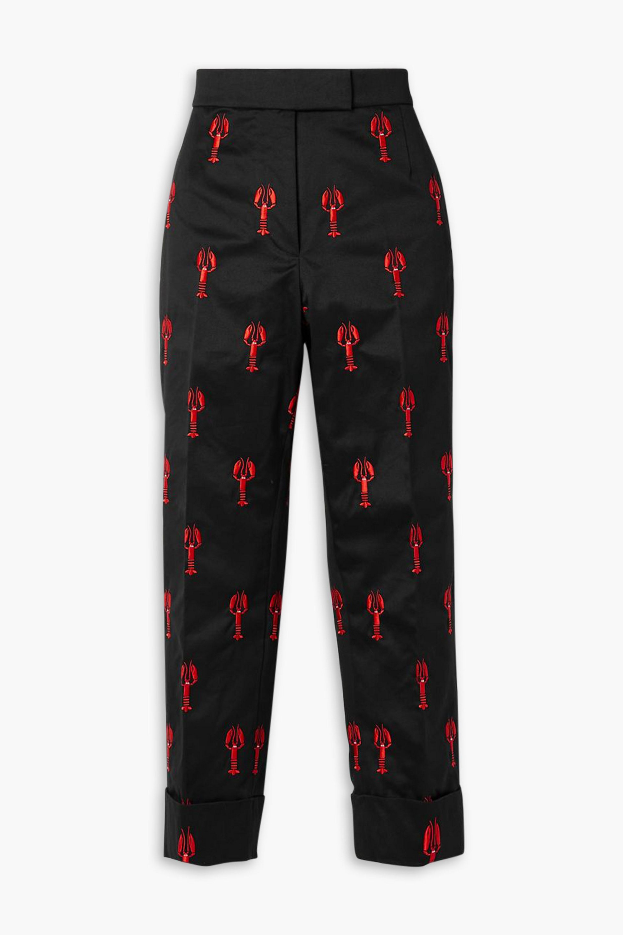 Thom Browne Cropped embroidered cotton-twill straight-leg pants thumbnail