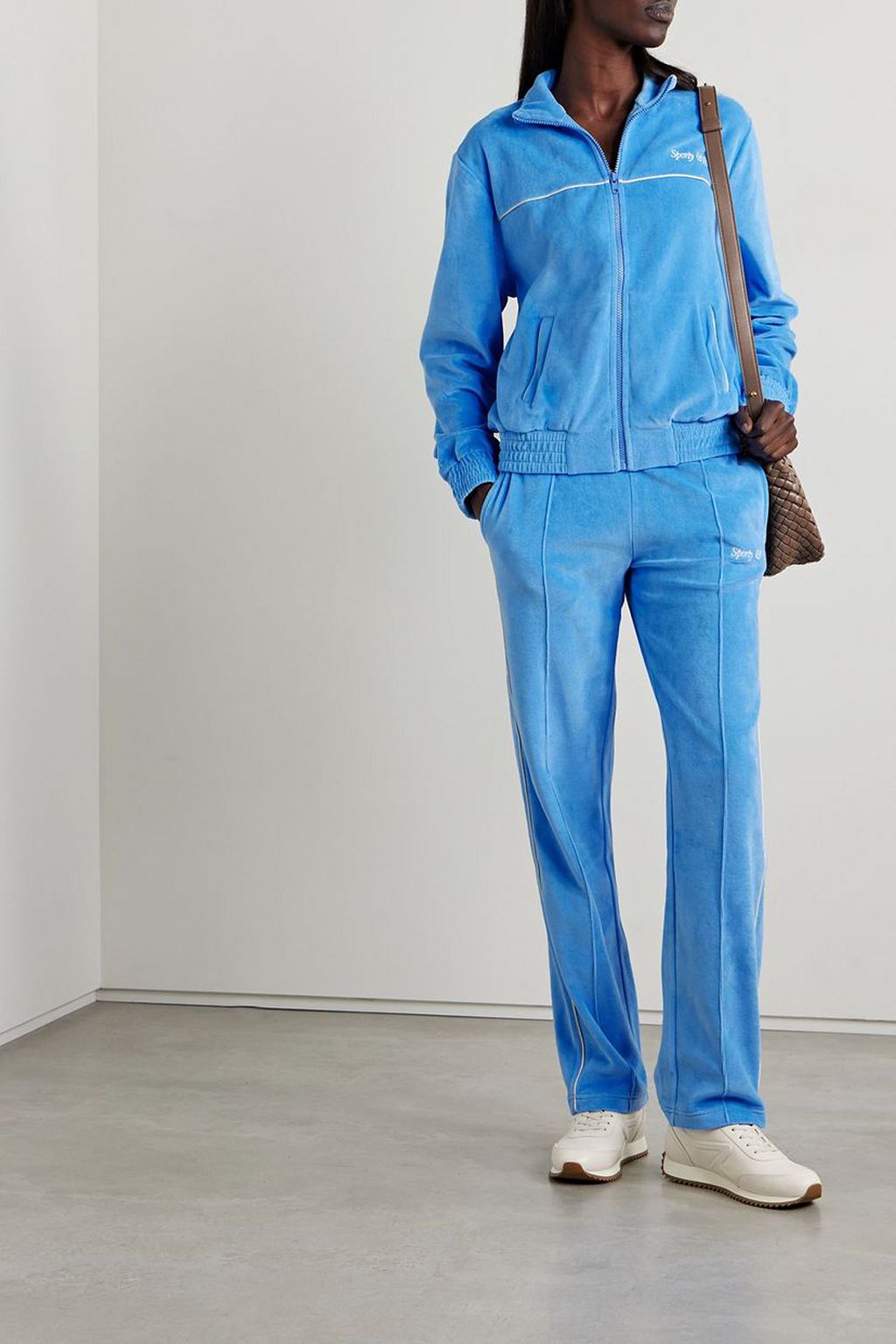 SPORTY & RICH Embroidered cotton-velour track pants