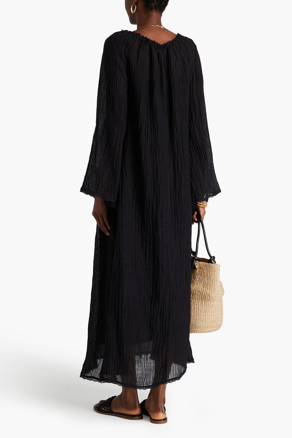 By Malene Birger Ribbed Ramie And Cotton-blend Midi Dress In Black