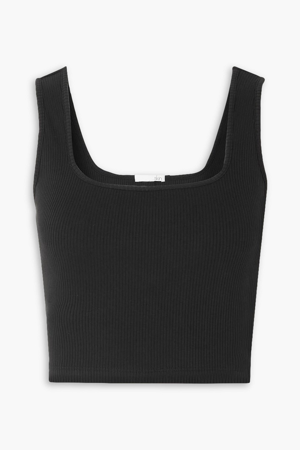 Skin Inari Cropped Ribbed Stretch-pima Cotton Tank In Black