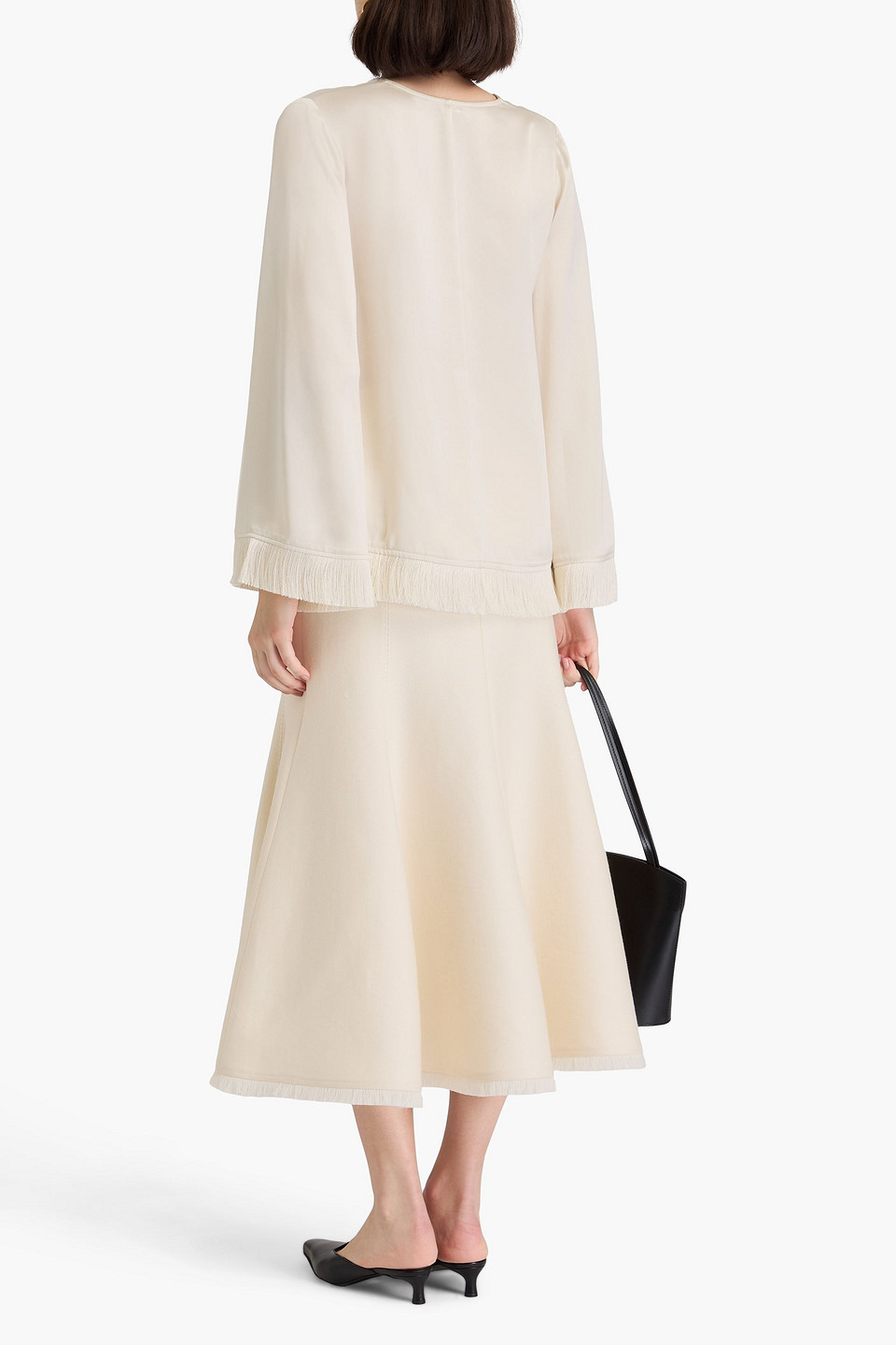 By Malene Birger Avelas Fringed Crepe-satin Blouse In Off-white