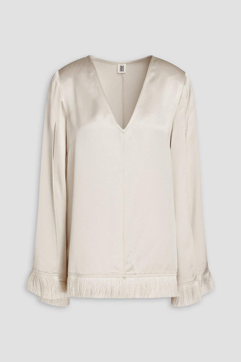By Malene Birger Avelas Fringed Crepe-satin Blouse In Off-white