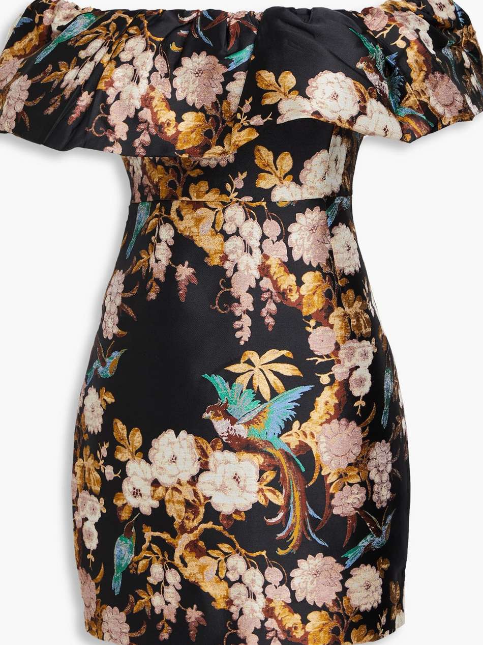 vera off-the-shoulder jacquard mini dress