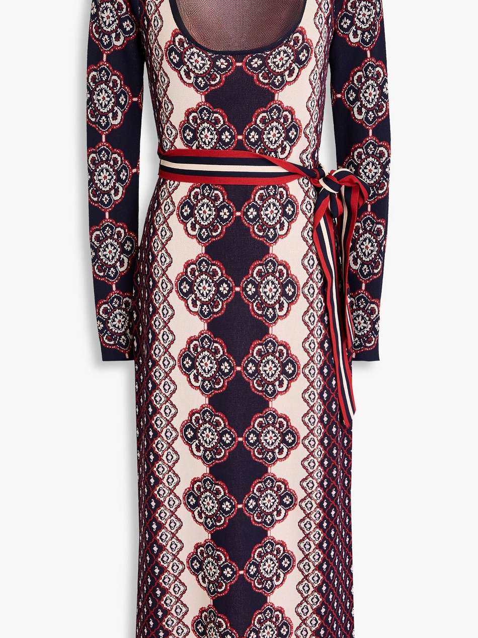 valerie belted jacquard-knit midi dress