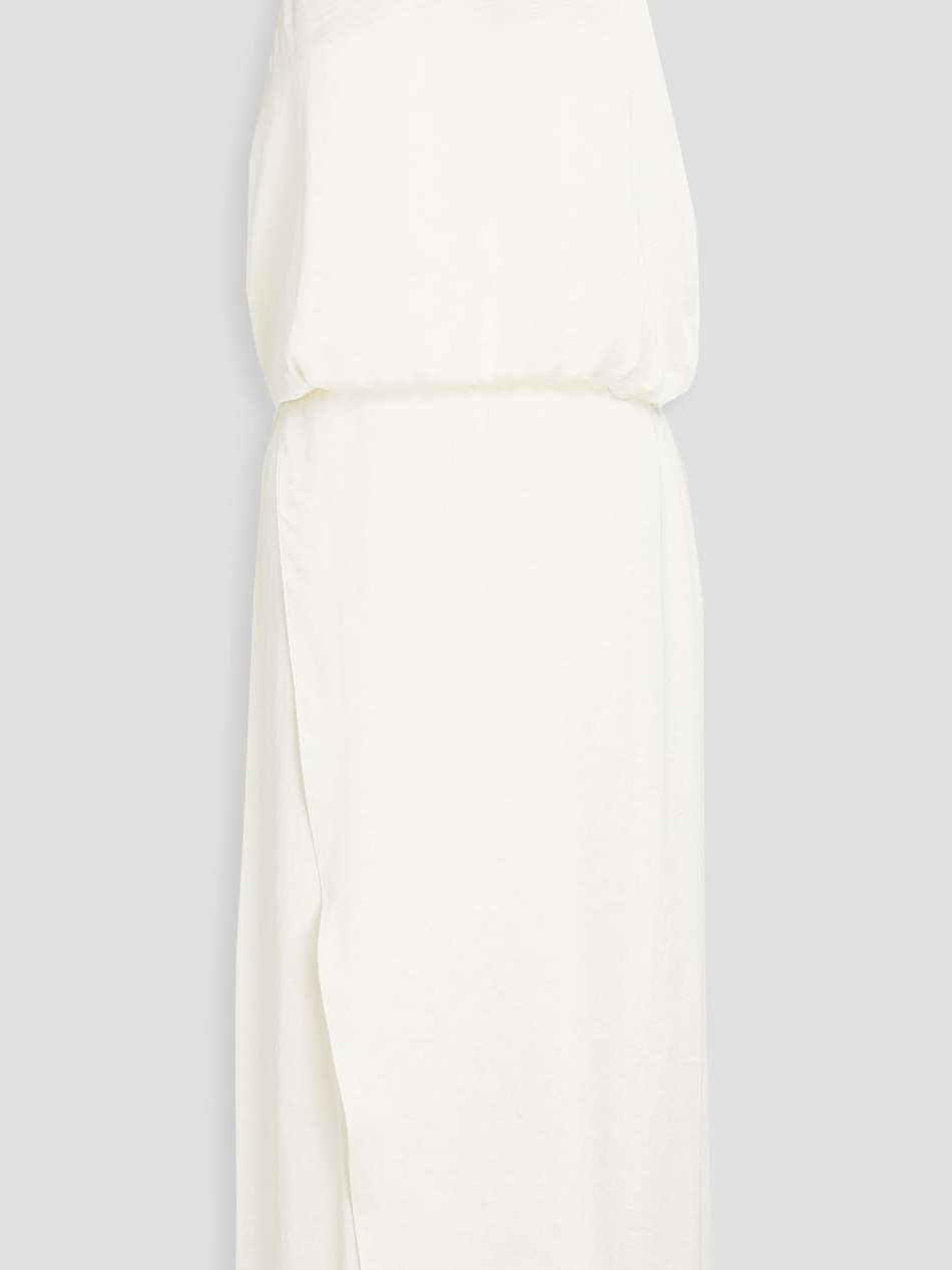 crinkled wrap-effect satin midi dress
