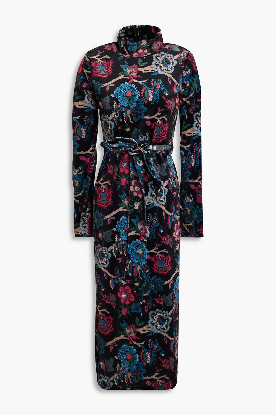 Cara Cara Piper Velvet Belted Turtleneck Midi Dress In Black