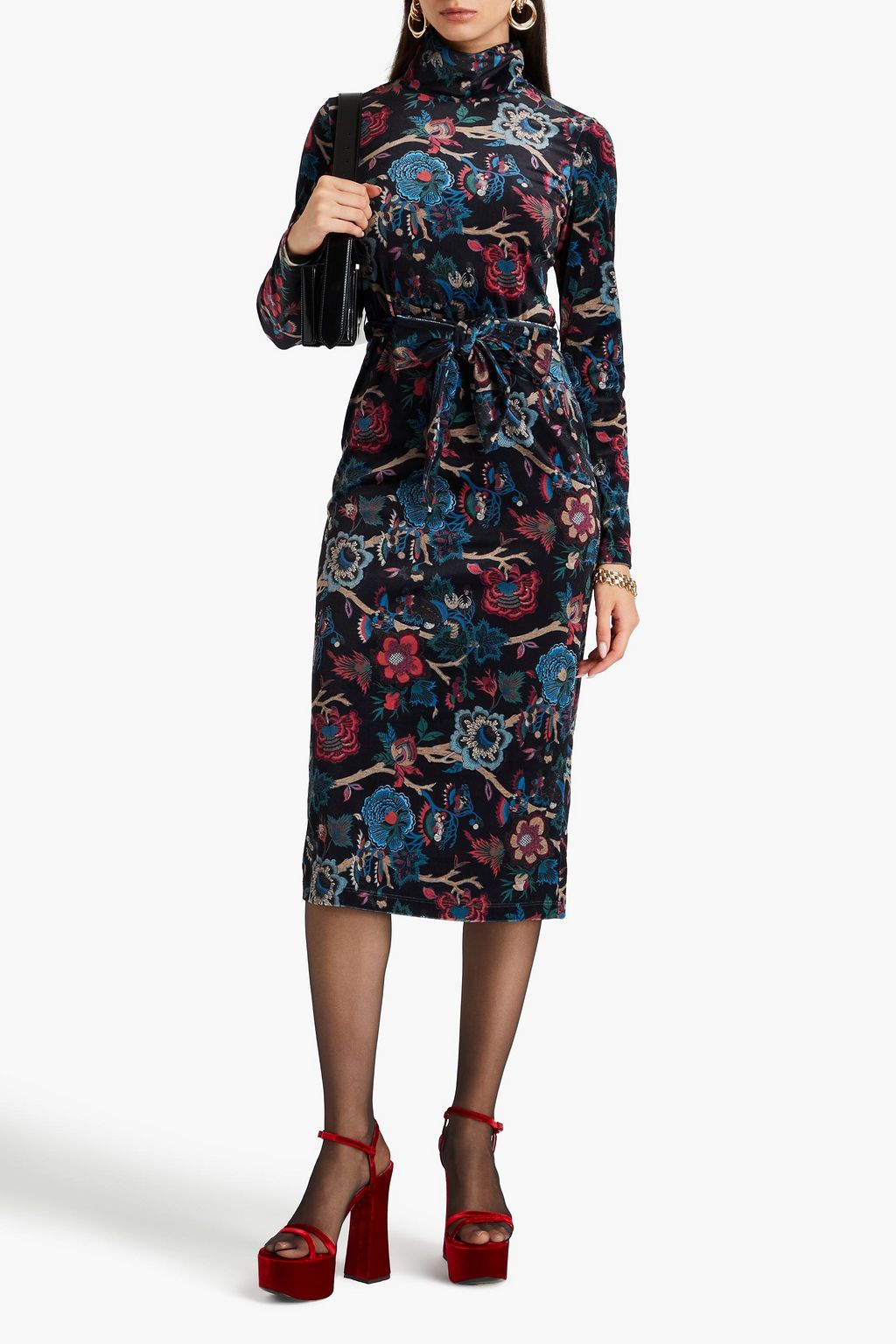 CARA CARA Piper floral-print stretch-velvet midi dress