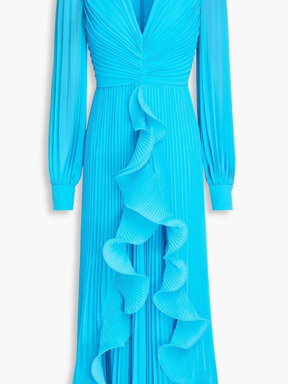 ruffled pleated georgette midi dress