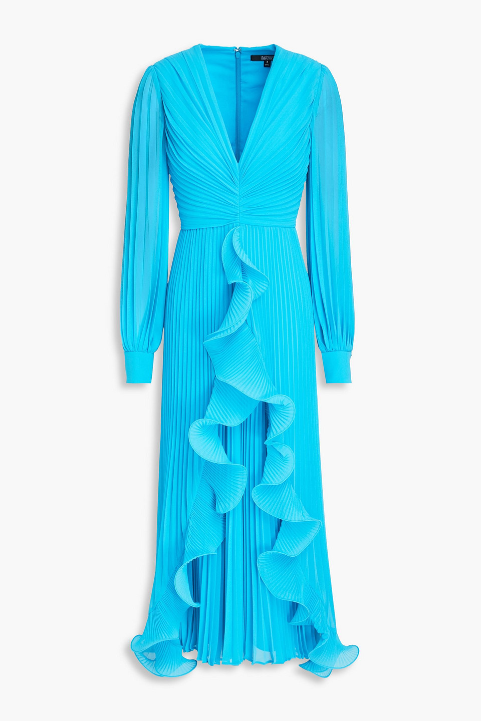 Badgley Mischka Ruffled Pleated Georgette Midi Dress In Turquoise