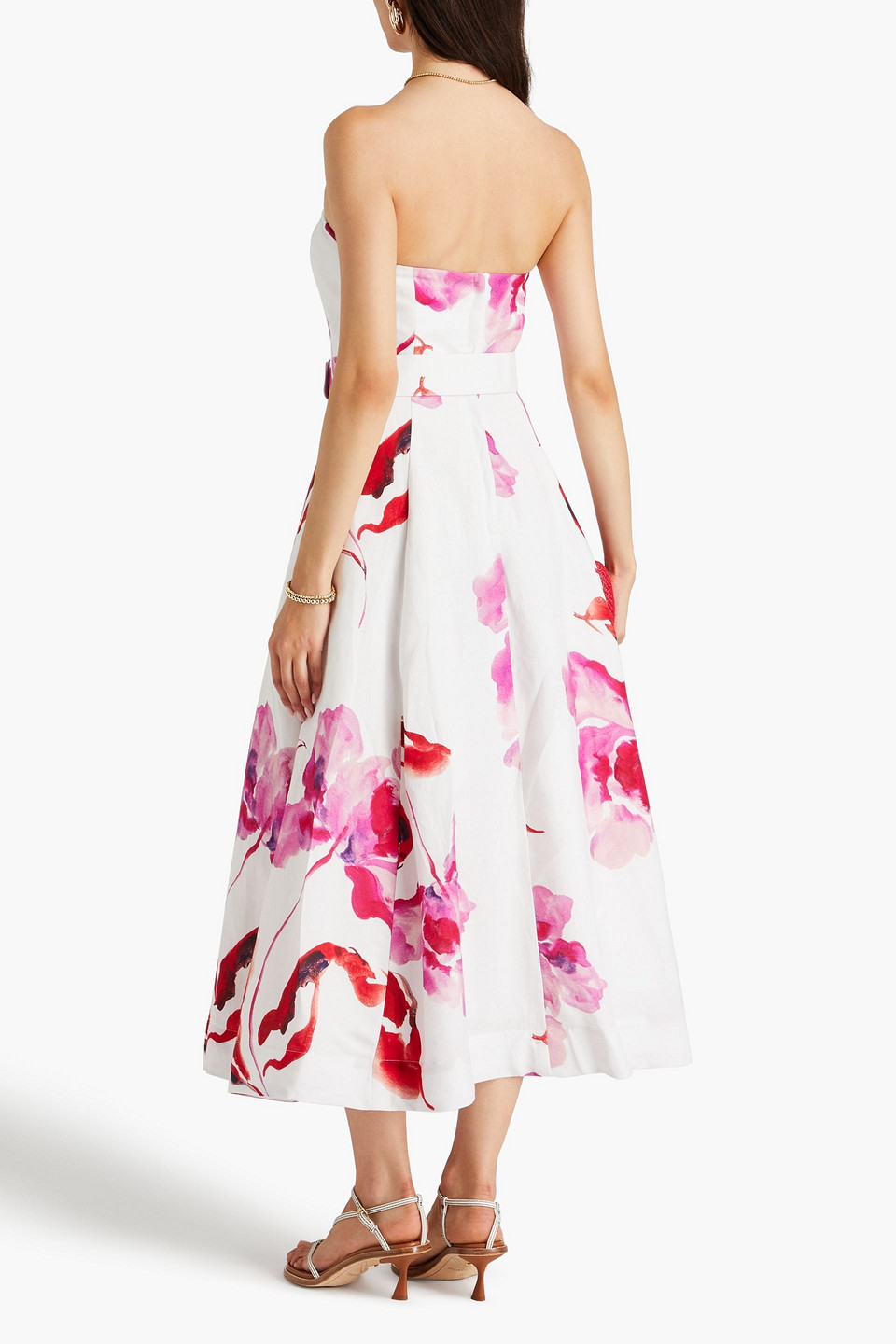 Nicholas Belted Floral-print Linen-blend Midi Dress In White