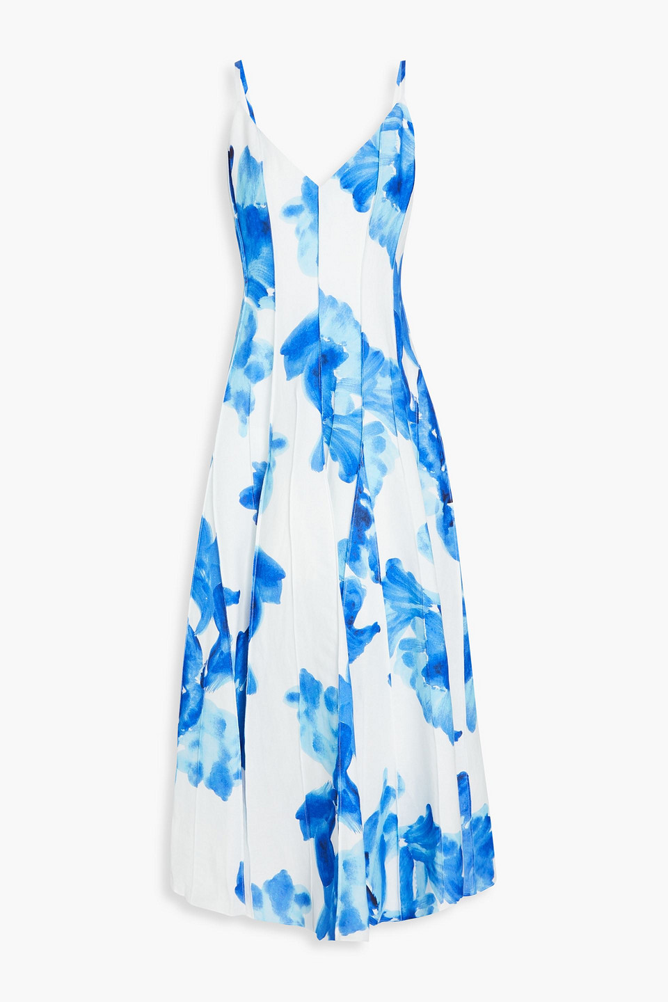 Nicholas Michah Floral-print Linen-blend Midi Dress In Royal Blue