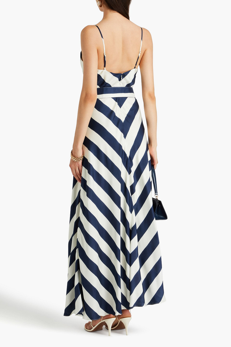 Nicholas Letty Belted Printed Satin-twill Maxi Dress In Navy
