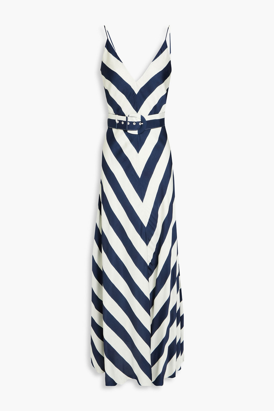 Nicholas Letty Belted Printed Satin-twill Maxi Dress In Navy