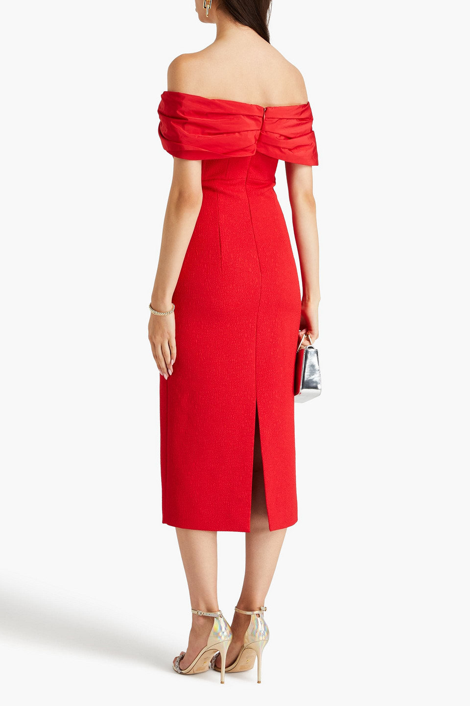 Rebecca Vallance Chiara Off-the-shoulder Midi Dress In Red
