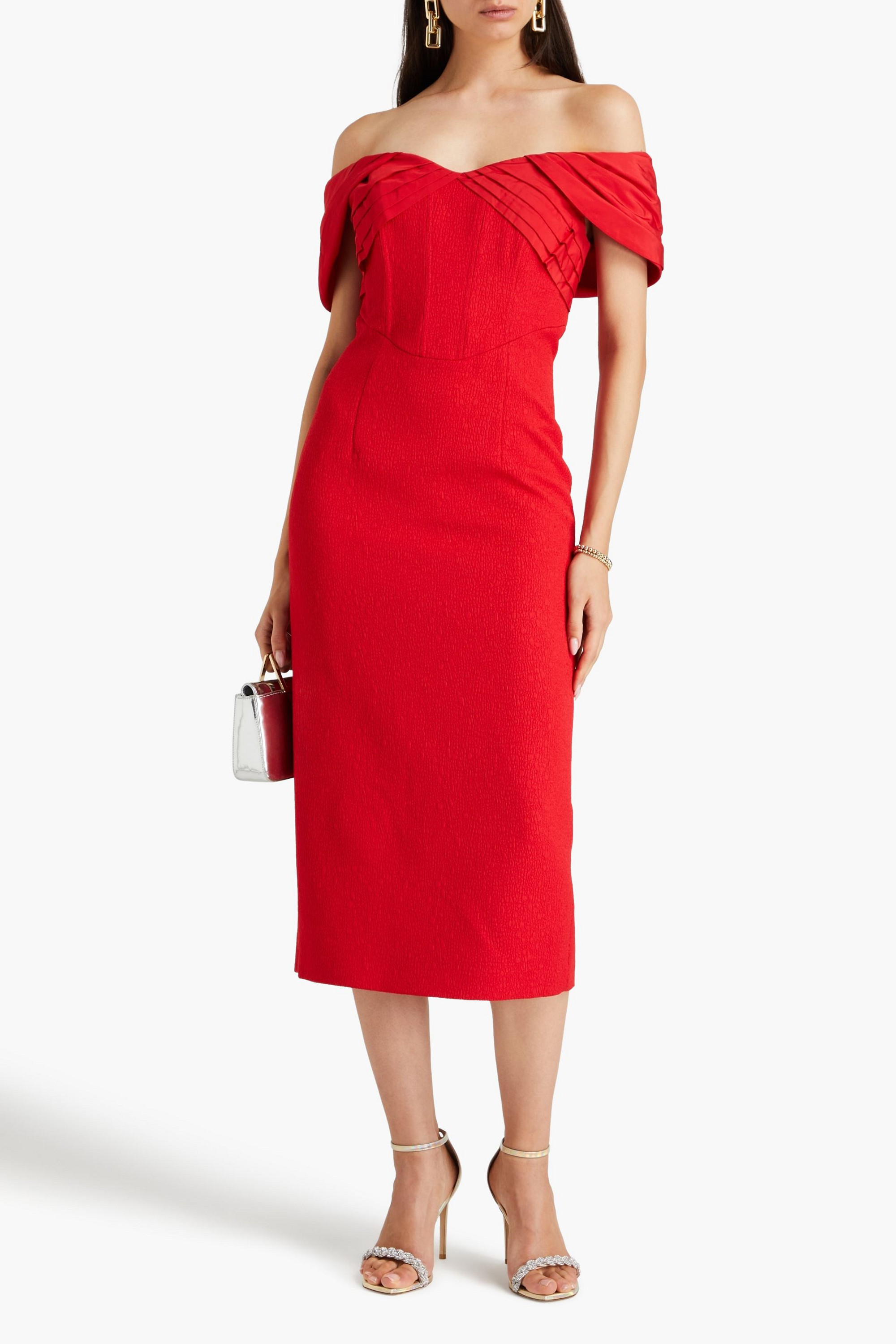 Rebecca Vallance Chiara off-the-shoulder cloqué and taffeta midi dress