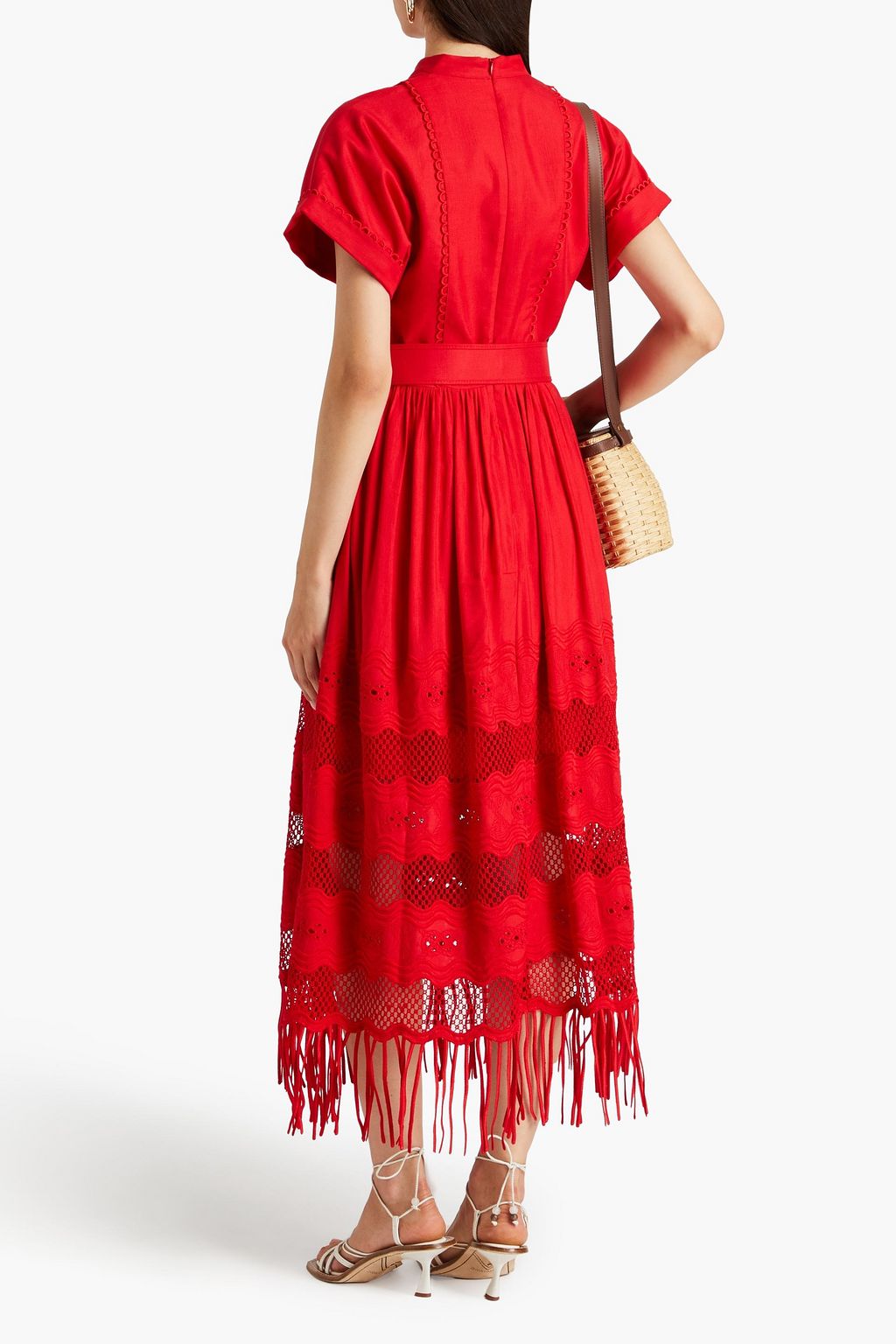 REBECCA VALLANCE Giovanni fringed linen-blend midi shirt dress