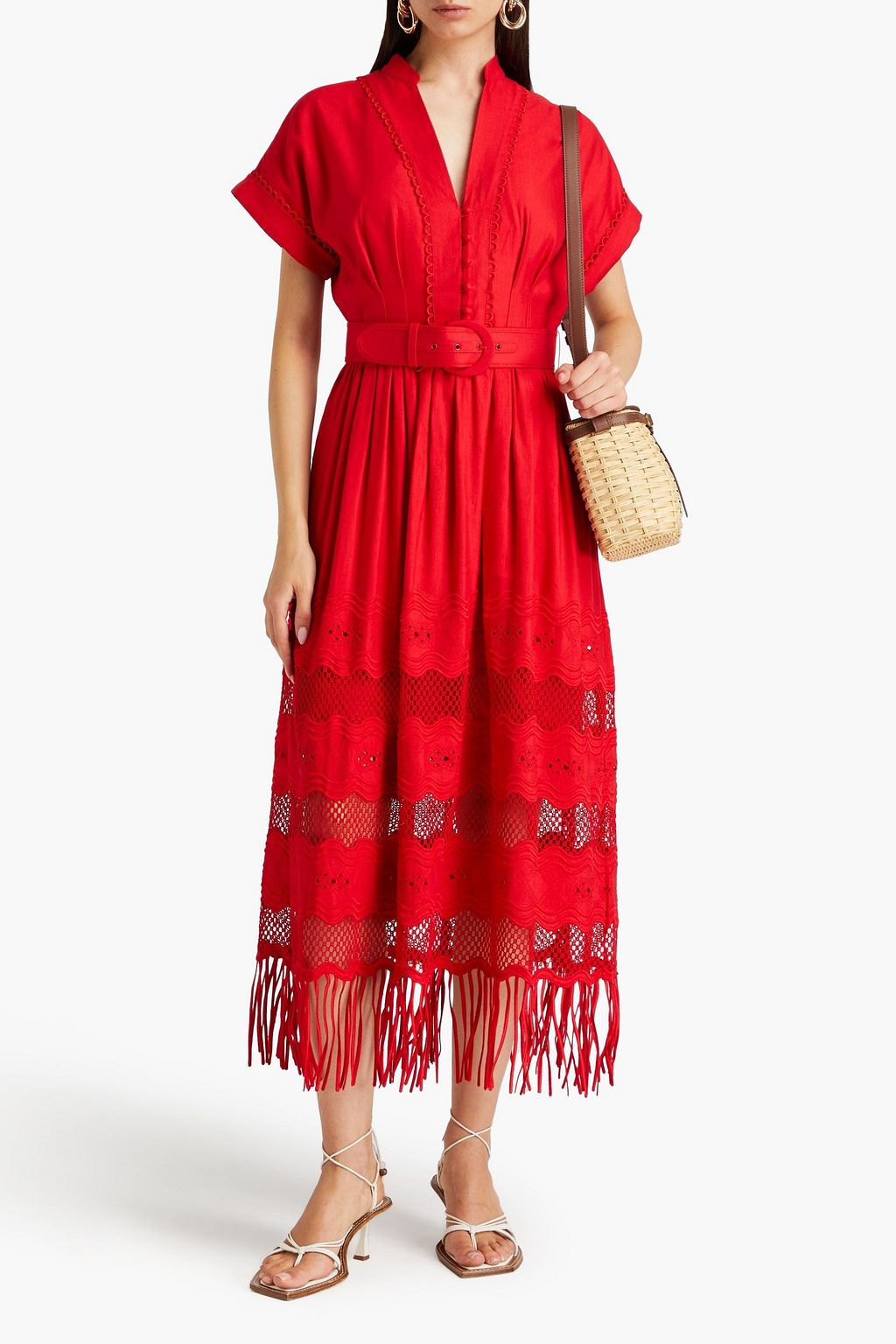 REBECCA VALLANCE Giovanni fringed linen-blend midi shirt dress