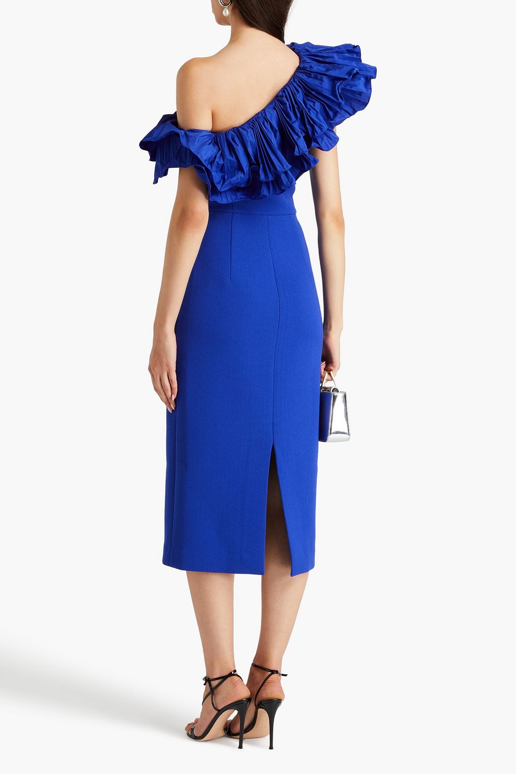 REBECCA VALLANCE Cora one-shoulder ruffled taffeta and crepe midi dress