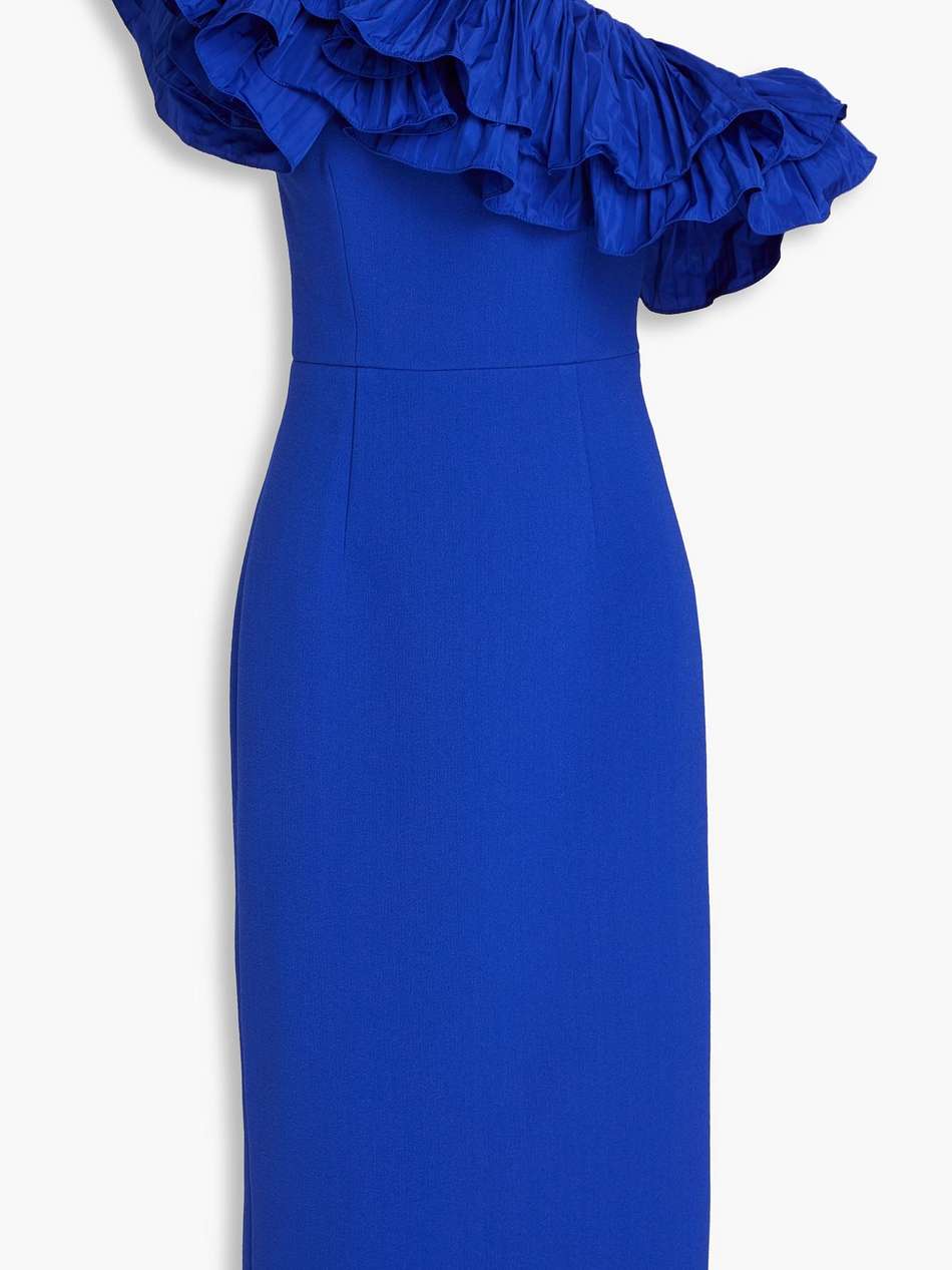 cora one-shoulder ruffled taffeta and crepe midi dress