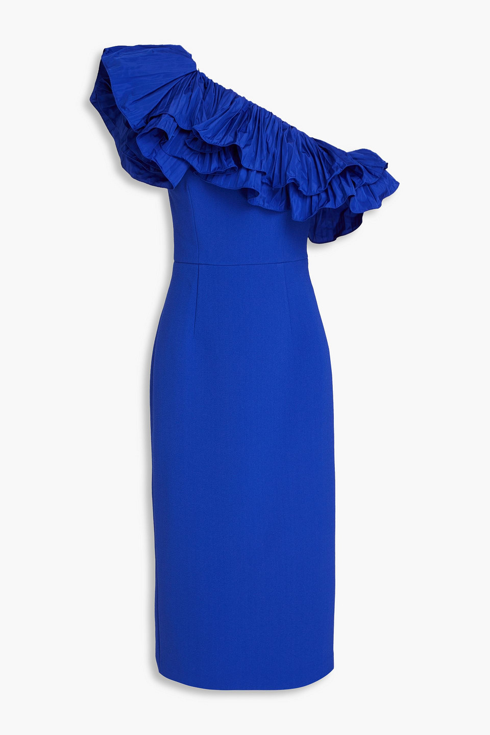 Rebecca Vallance Cora One-shoulder Ruffled Taffeta And Crepe Midi Dress In Royal Blue