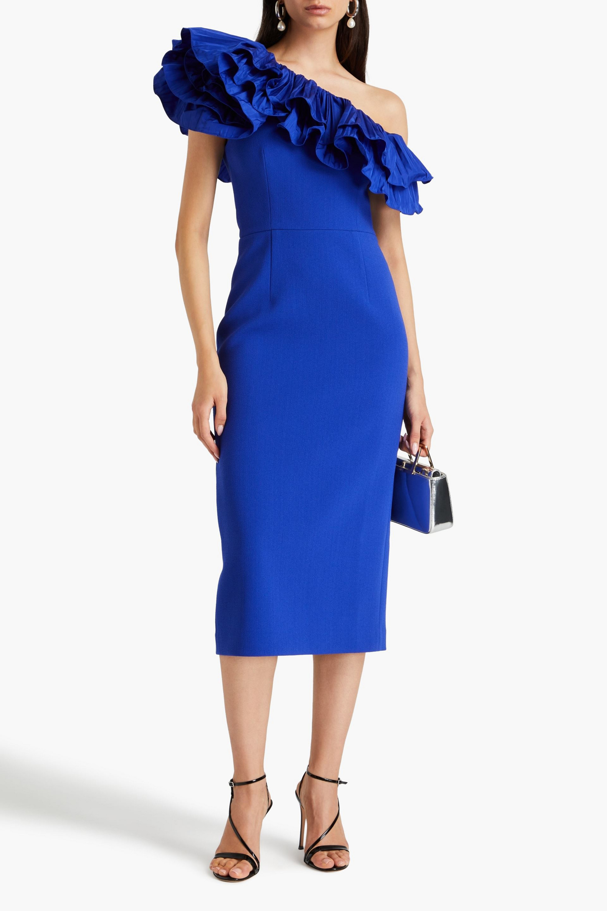 Rebecca Vallance Cora one-shoulder ruffled taffeta and crepe midi dress