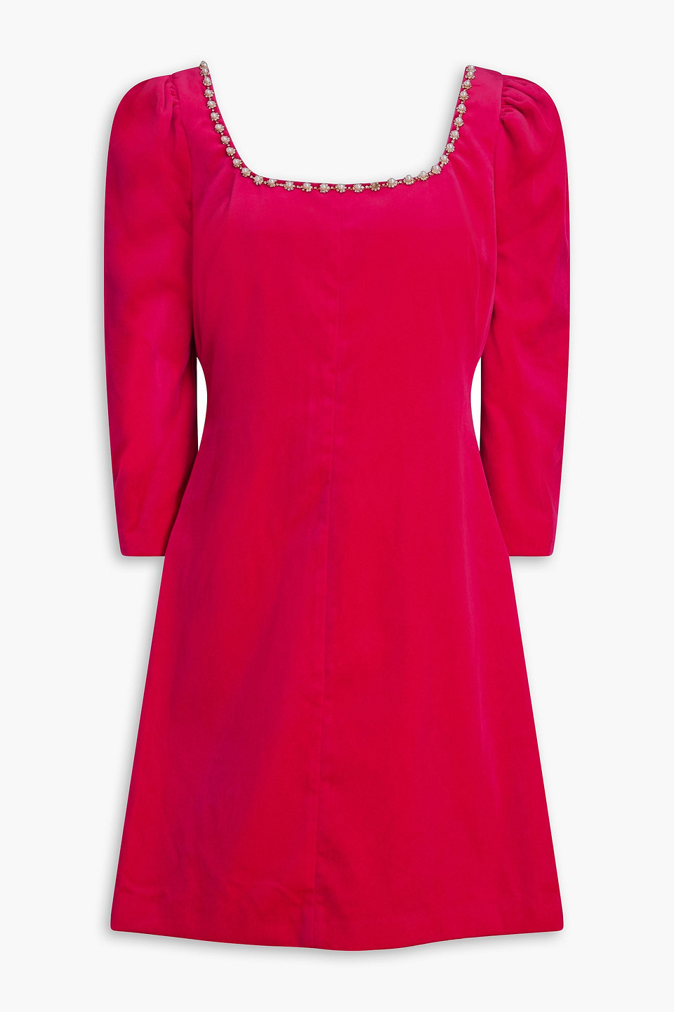 Cara Cara Belinda Crystal-embellished Cotton-blend Velvet Mini Dress In Fuchsia