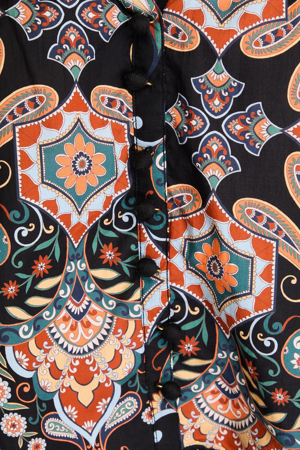 Shop Cara Cara Emma Guipure Lace-paneled Printed Cotton-poplin Blouse In Black