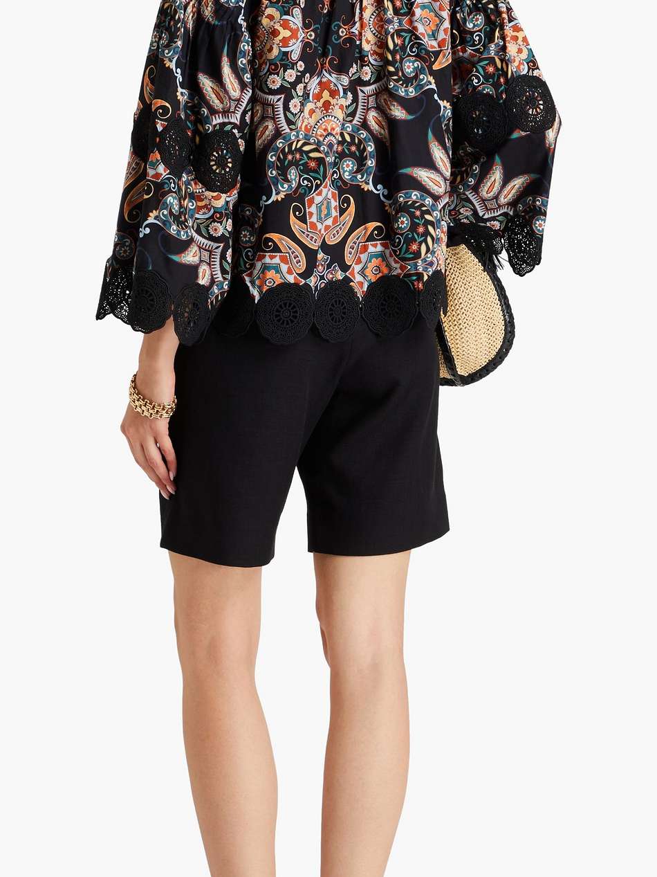 emma guipure lace-paneled printed cotton-poplin blouse