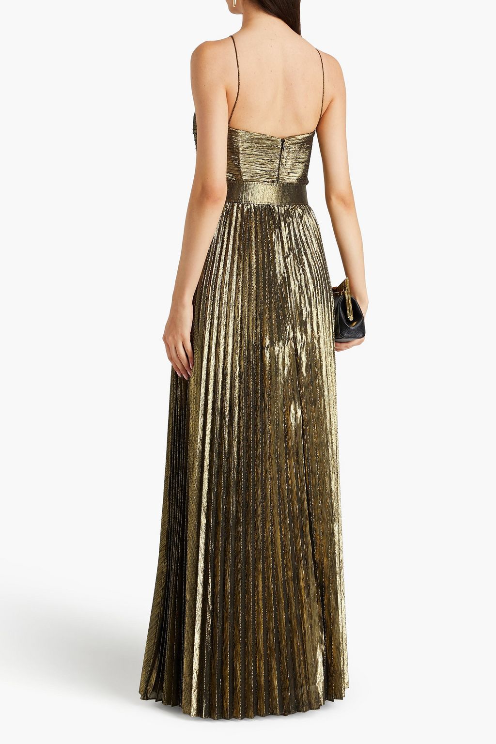 REBECCA VALLANCE Strapless pleated lamé gown