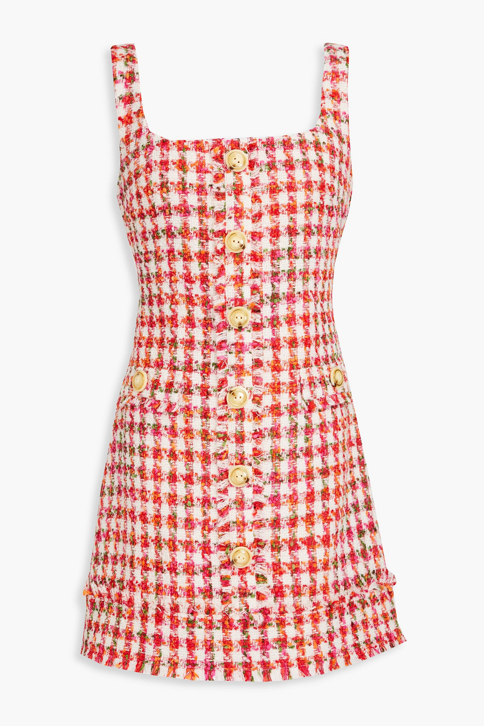 Cara Cara Evora Fringed Gingham Tweed Mini Dress In Red