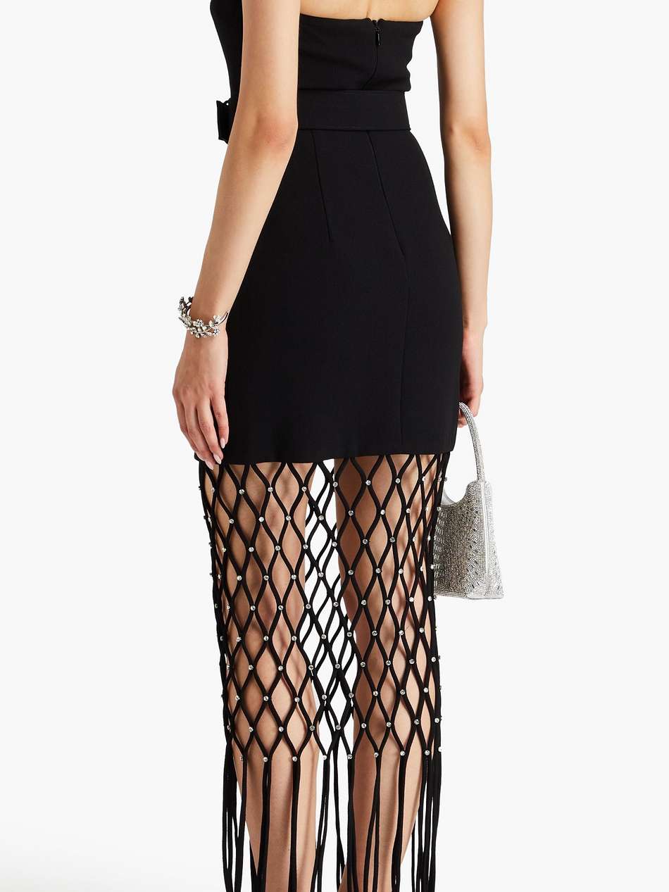 estelle fringed belted crepe maxi dress