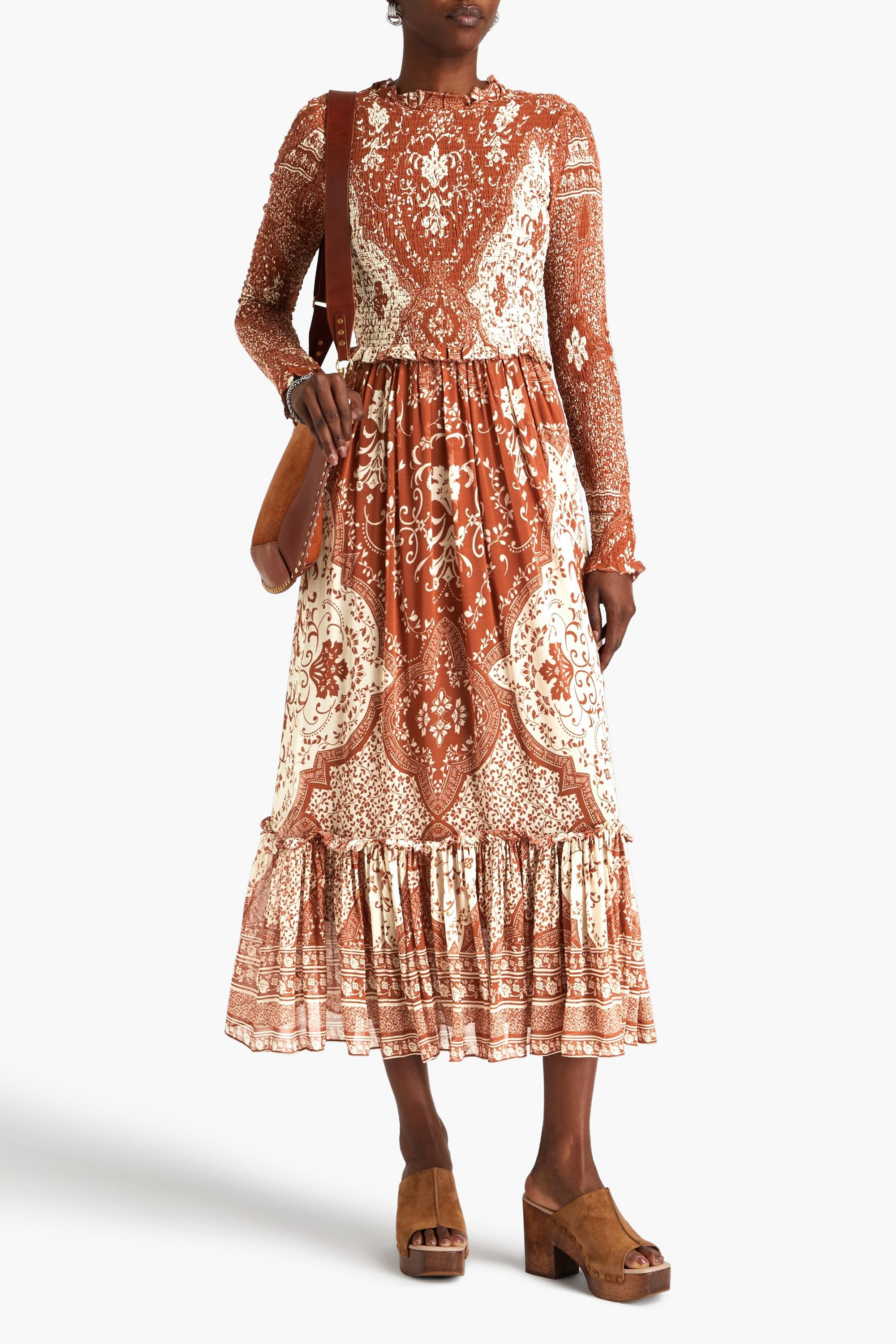Cara Cara Ruffle-trimmed floral-print georgette midi dress