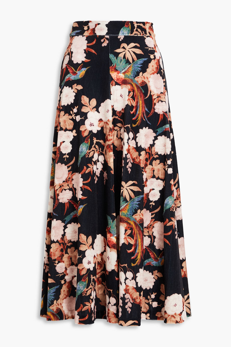 Cara Cara Floral-print Stretch-velvet Midi Skirt In Black