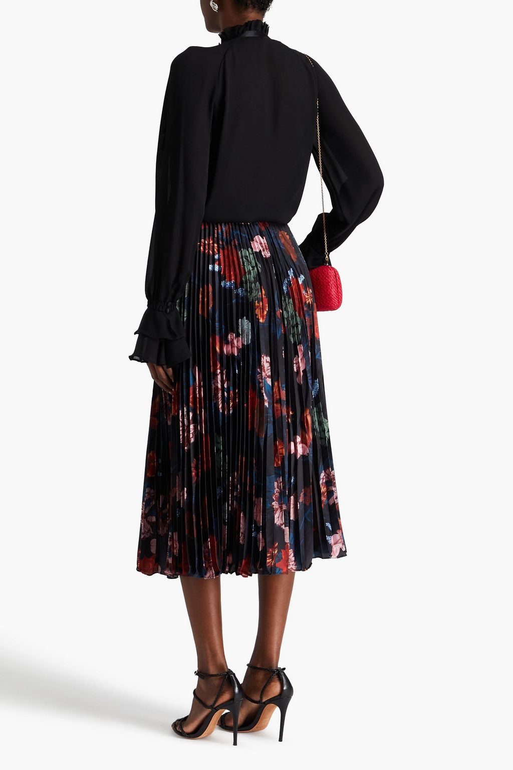 CARA CARA Pleated floral-print satin midi wrap skirt
