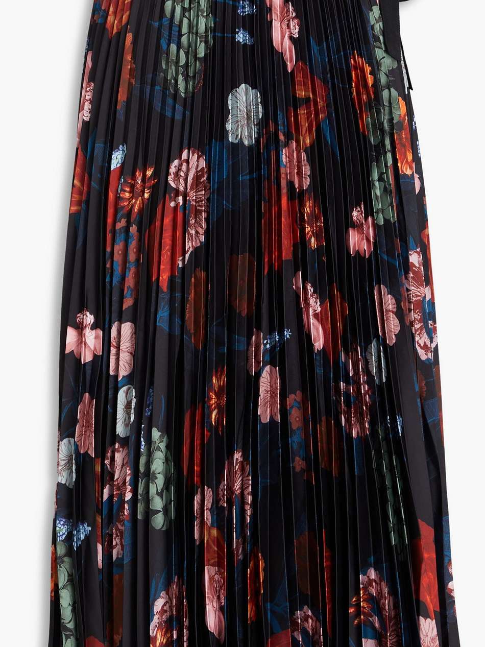 pleated floral-print satin midi wrap skirt