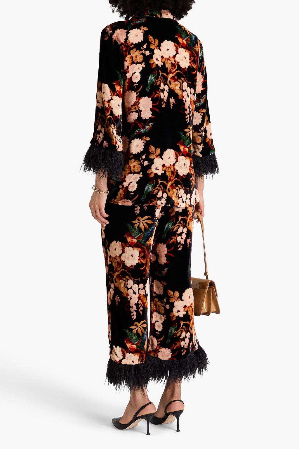 CARA CARA Cordova cropped floral-print velvet wide-leg pants