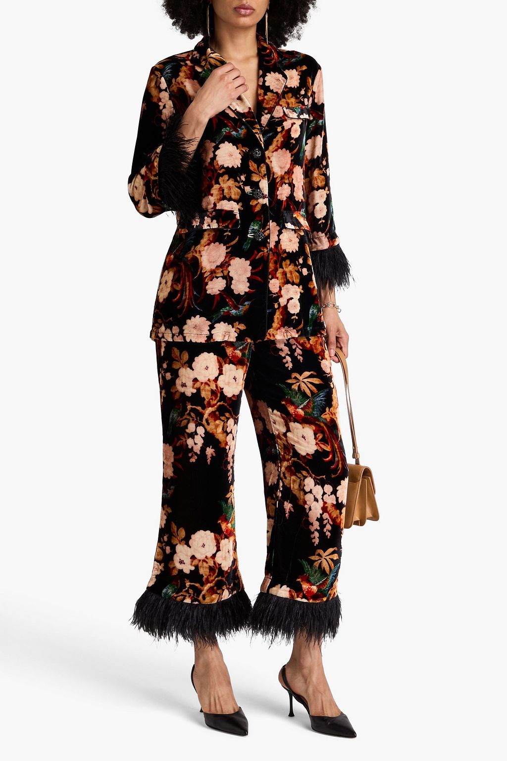 CARA CARA Cordova cropped floral-print velvet wide-leg pants